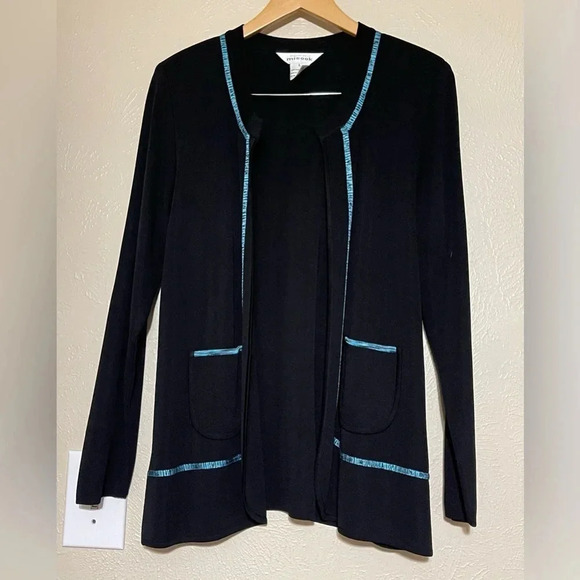 Exclusively Misook Open Front Cardigan Black Blue Large - Picture 1 of 2